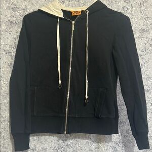 Tory Burch Black and Cream Zip-Up Hoodie
